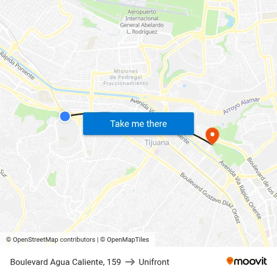 Boulevard Agua Caliente, 159 to Unifront map