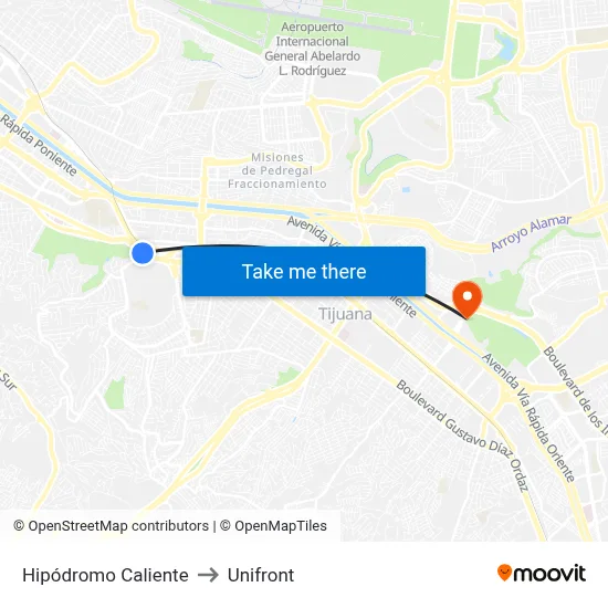 Hipódromo Caliente to Unifront map