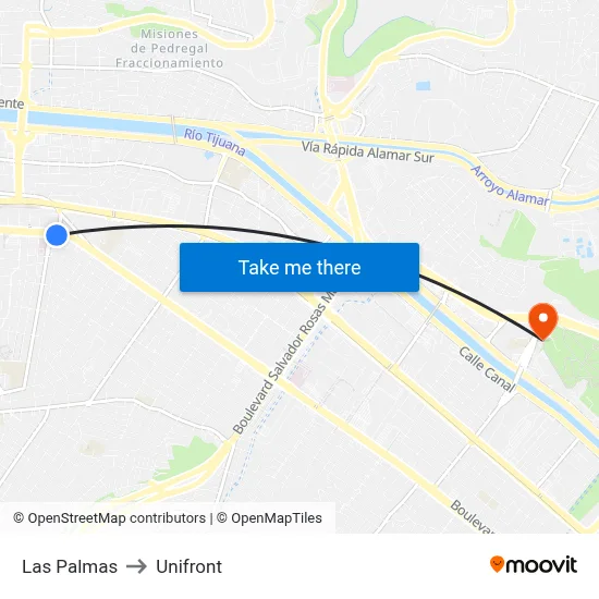 Las Palmas to Unifront map