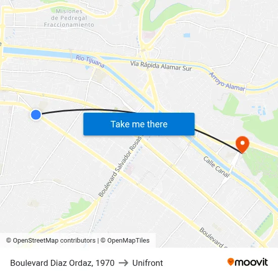 Boulevard Diaz Ordaz, 1970 to Unifront map