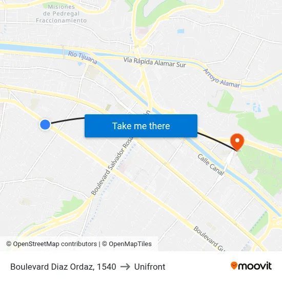 Boulevard Diaz Ordaz, 1540 to Unifront map