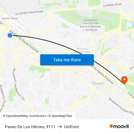 Paseo De Los Héroes, 9111 to Unifront map