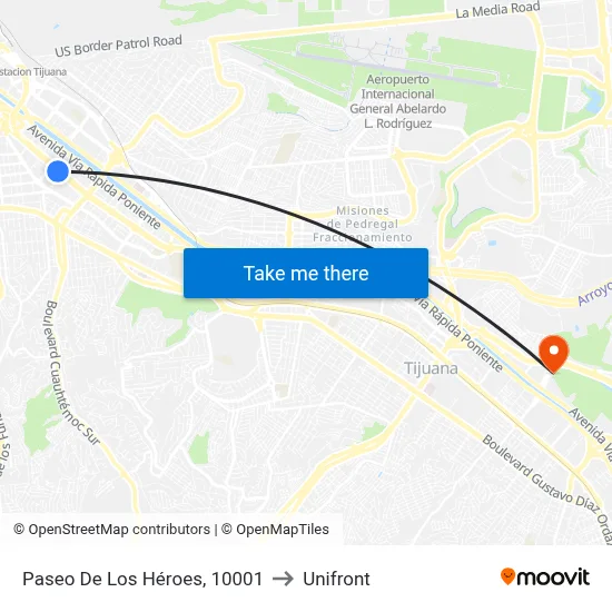 Paseo De Los Héroes, 10001 to Unifront map