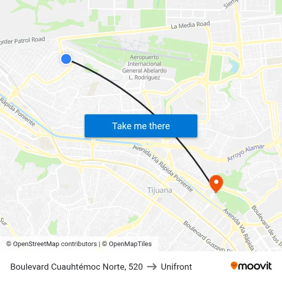 Boulevard Cuauhtémoc Norte, 520 to Unifront map