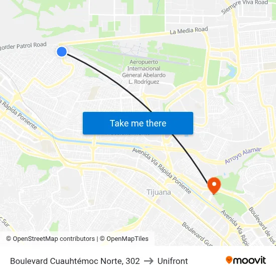 Boulevard Cuauhtémoc Norte, 302 to Unifront map