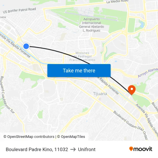 Boulevard Padre Kino, 11032 to Unifront map