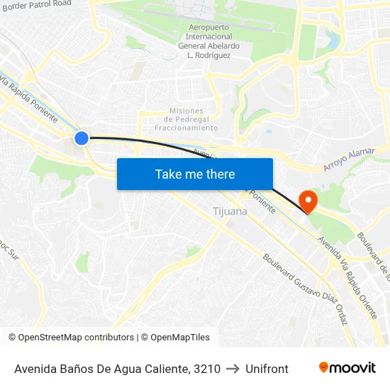 Avenida Baños De Agua Caliente, 3210 to Unifront map