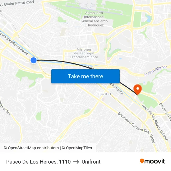 Paseo De Los Héroes, 1110 to Unifront map