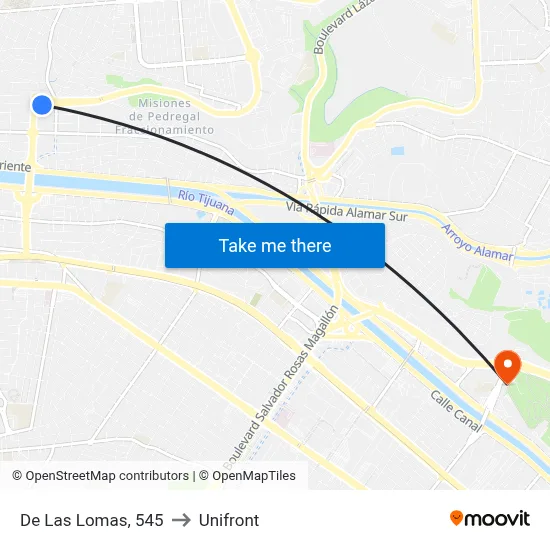 De Las Lomas, 545 to Unifront map