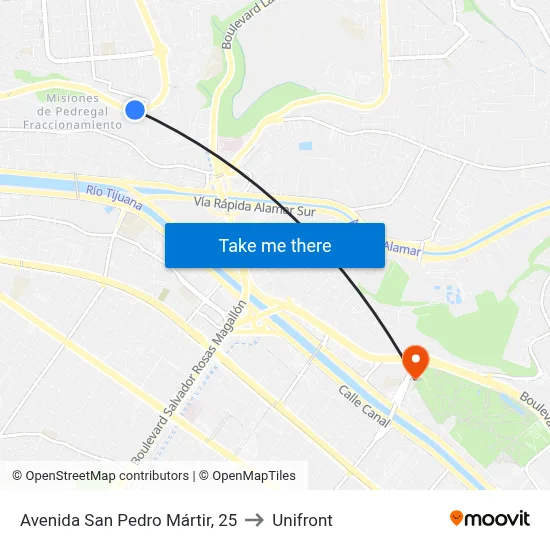 Avenida San Pedro Mártir, 25 to Unifront map