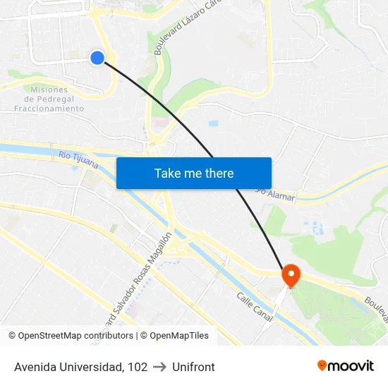 Avenida Universidad, 102 to Unifront map