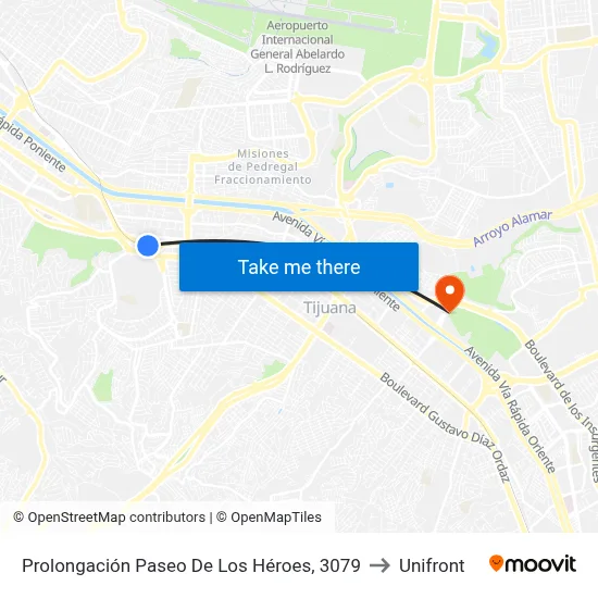 Prolongación Paseo De Los Héroes, 3079 to Unifront map
