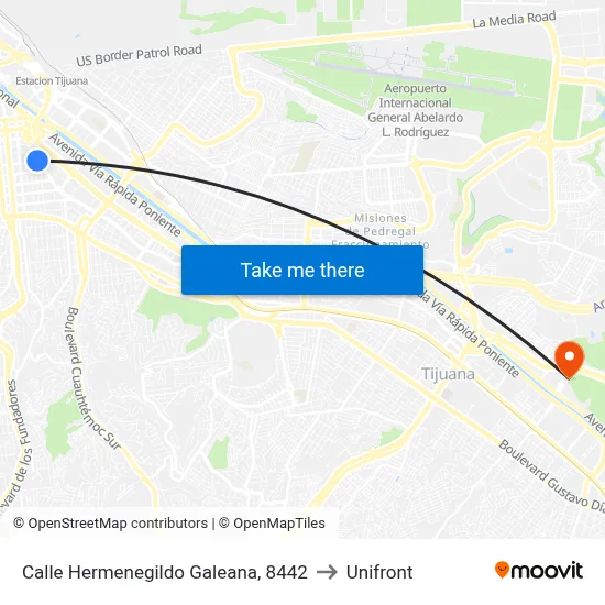 Calle Hermenegildo Galeana, 8442 to Unifront map