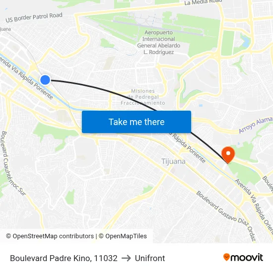 Boulevard Padre Kino, 11032 to Unifront map