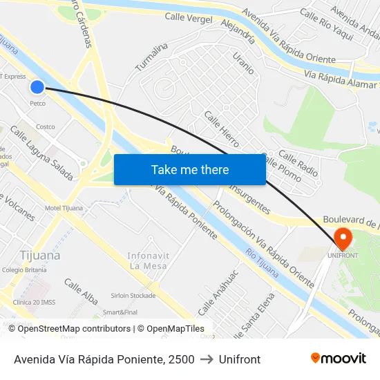 Avenida Vía Rápida Poniente, 2500 to Unifront map