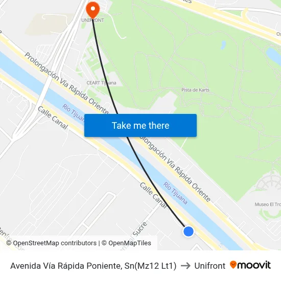 Avenida Vía Rápida Poniente, Sn(Mz12 Lt1) to Unifront map