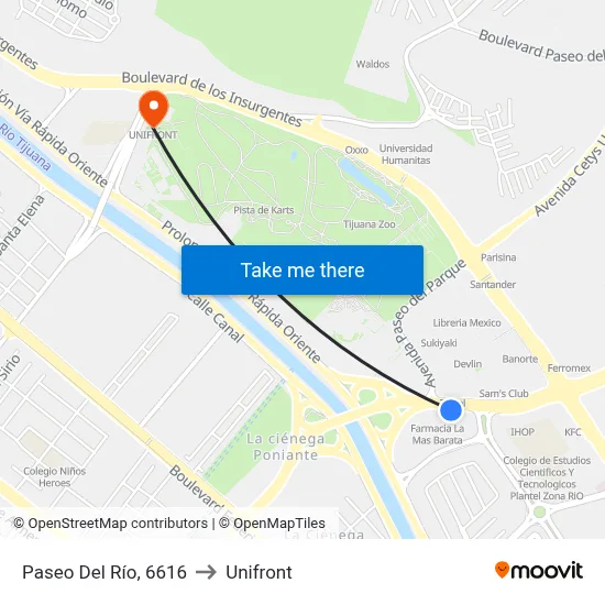 Paseo Del Río, 6616 to Unifront map