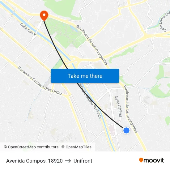 Avenida Campos, 18920 to Unifront map