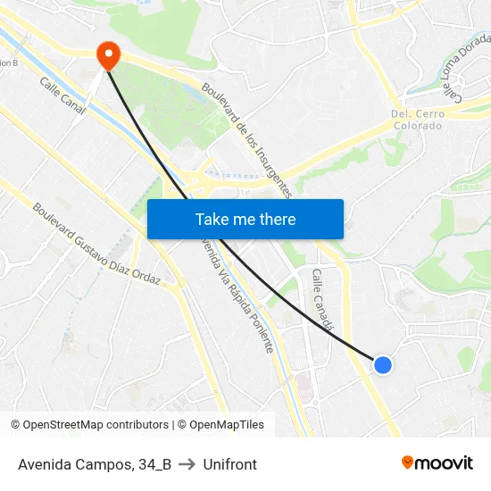 Avenida Campos, 34_B to Unifront map