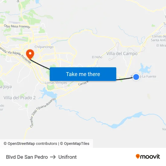 Blvd De San Pedro to Unifront map