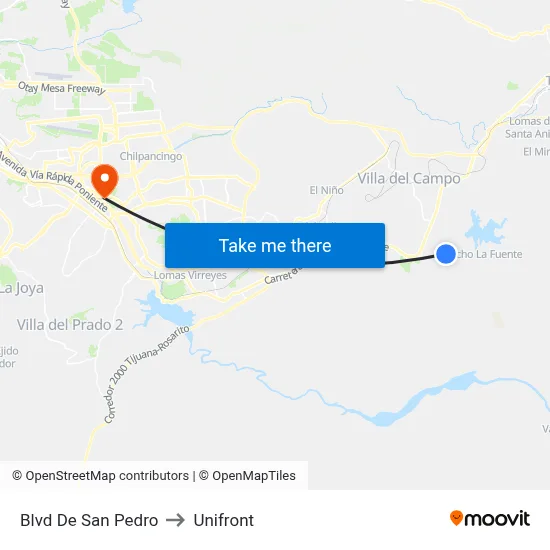 Blvd De San Pedro to Unifront map