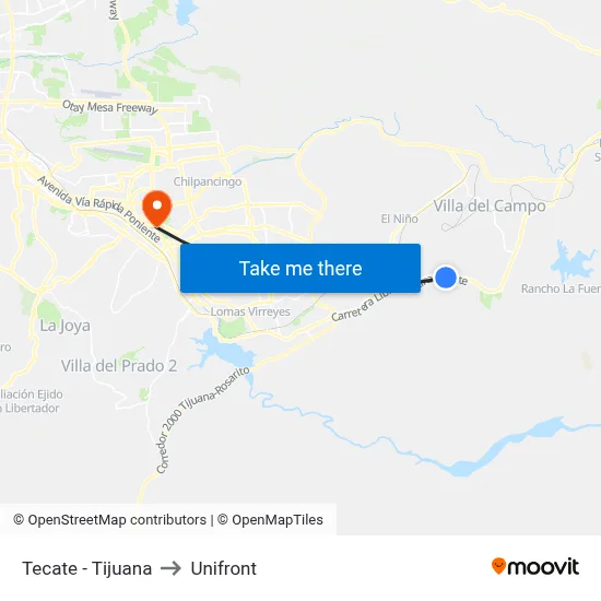 Tecate - Tijuana to Unifront map