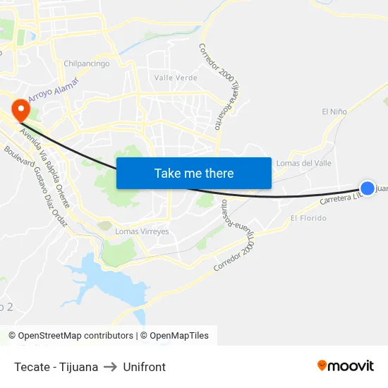 Tecate - Tijuana to Unifront map