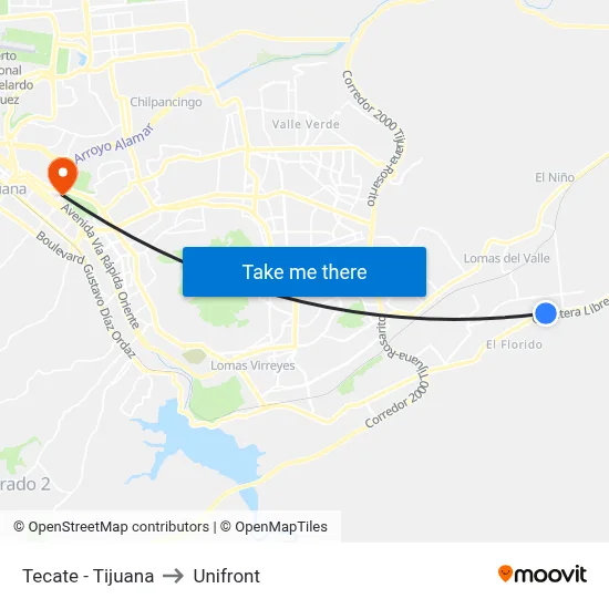 Tecate - Tijuana to Unifront map