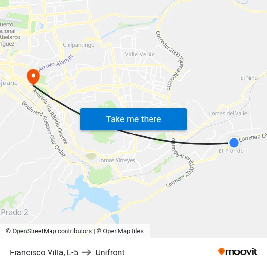 Francisco Villa, L-5 to Unifront map