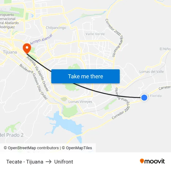 Tecate - Tijuana to Unifront map
