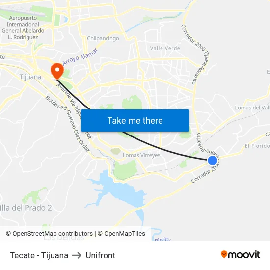 Tecate - Tijuana to Unifront map