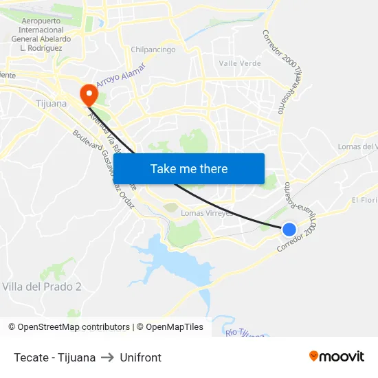 Tecate - Tijuana to Unifront map
