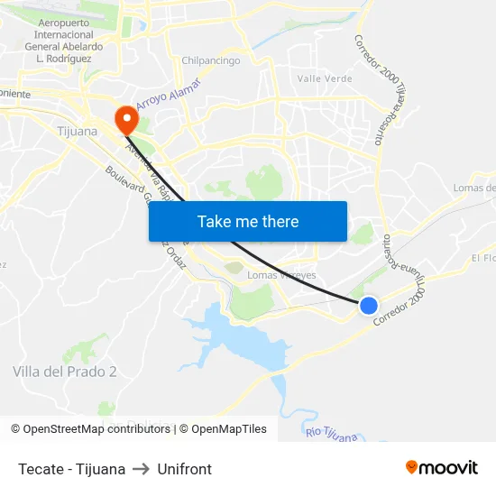 Tecate - Tijuana to Unifront map