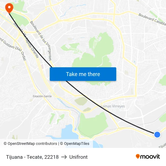 Tijuana - Tecate, 22218 to Unifront map
