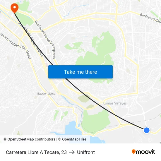 Carretera Libre A Tecate, 23 to Unifront map