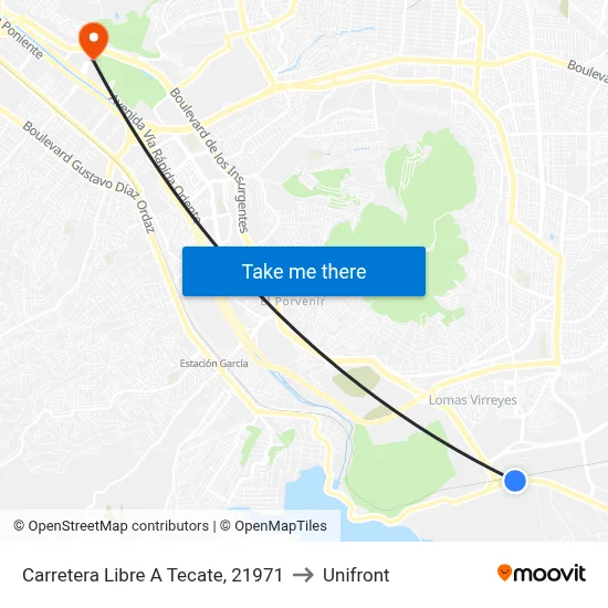 Carretera Libre A Tecate, 21971 to Unifront map