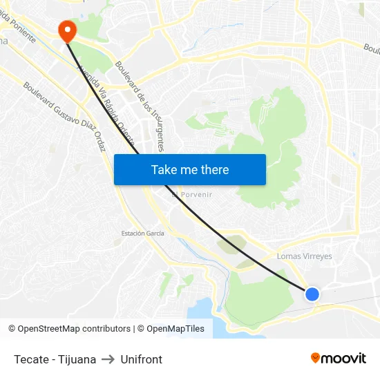 Tecate - Tijuana to Unifront map