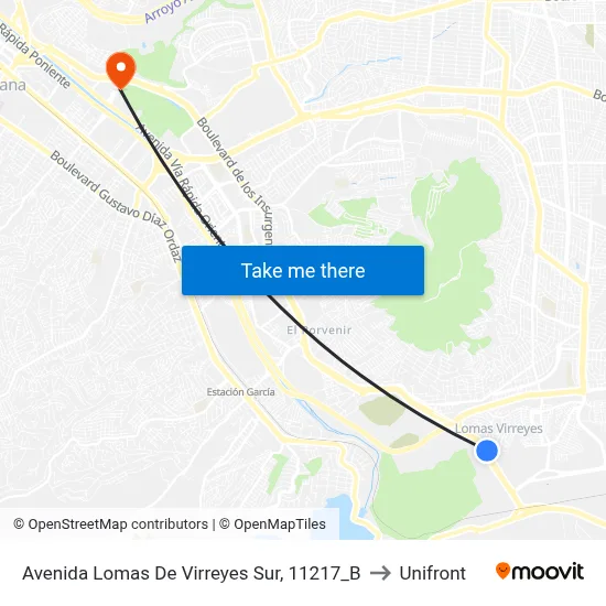 Avenida Lomas De Virreyes Sur, 11217_B to Unifront map