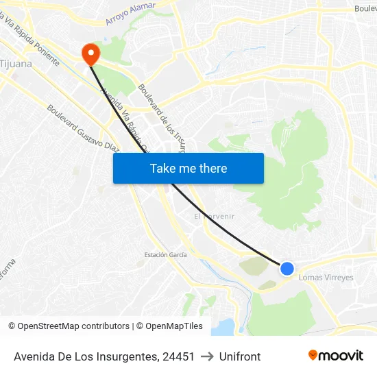 Avenida De Los Insurgentes, 24451 to Unifront map
