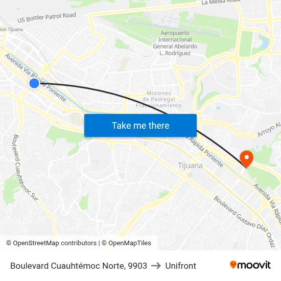 Boulevard Cuauhtémoc Norte, 9903 to Unifront map