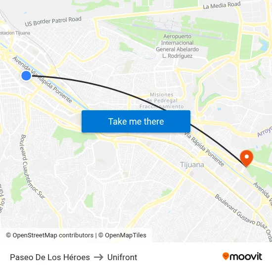 Paseo De Los Héroes to Unifront map