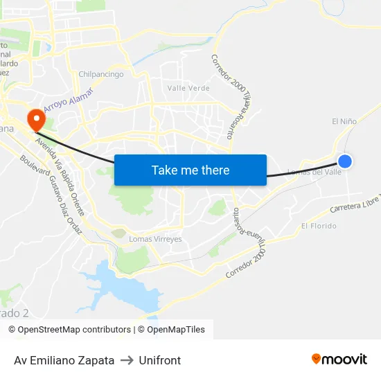 Av Emiliano Zapata to Unifront map