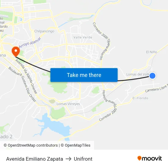 Avenida Emiliano Zapata to Unifront map