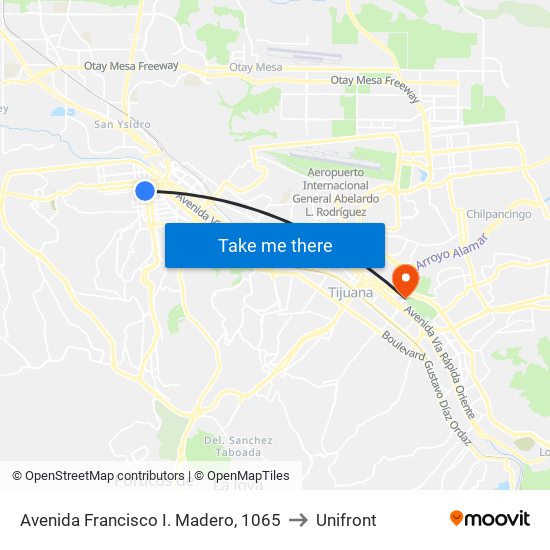 Avenida Francisco I. Madero, 1065 to Unifront map