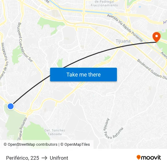 Periférico, 225 to Unifront map