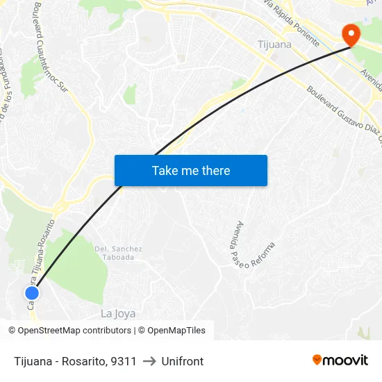 Tijuana - Rosarito, 9311 to Unifront map