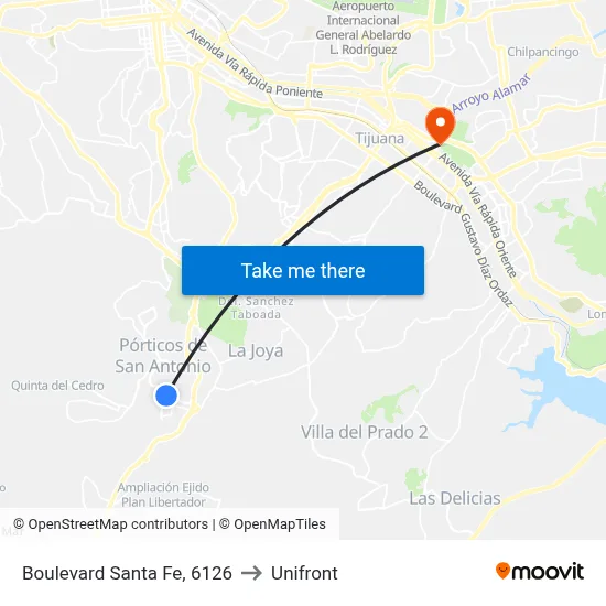 Boulevard Santa Fe, 6126 to Unifront map
