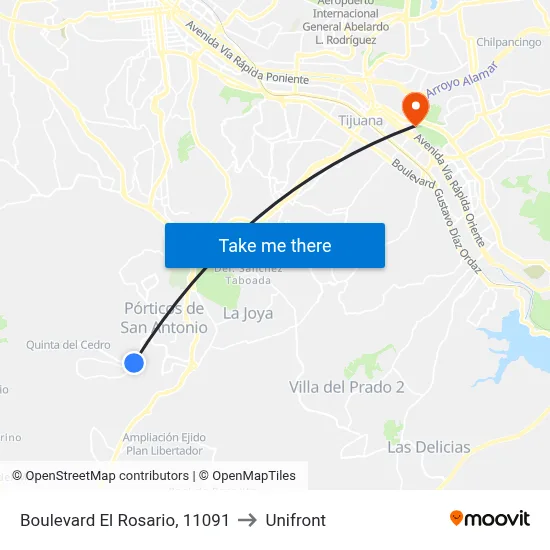 Boulevard El Rosario, 11091 to Unifront map