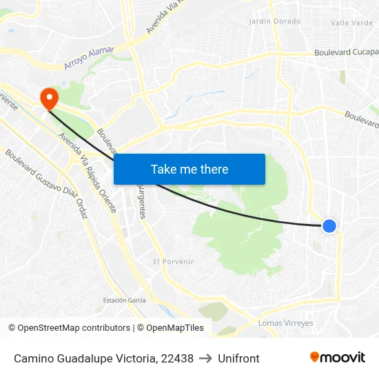 Camino Guadalupe Victoria, 22438 to Unifront map