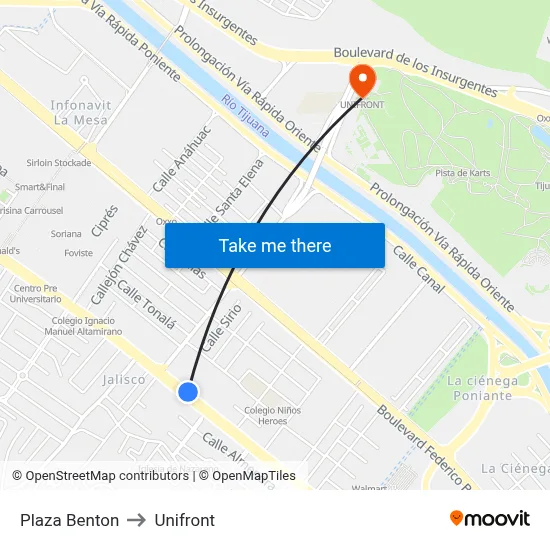 Plaza Benton to Unifront map